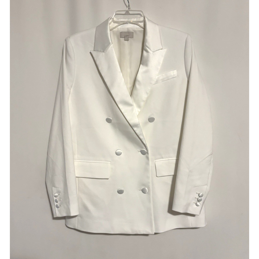 LOFT Ann Taylor Jacket Blazer 4 Tuxedo Wite Double Breasted Vneck Relaxed Pocket